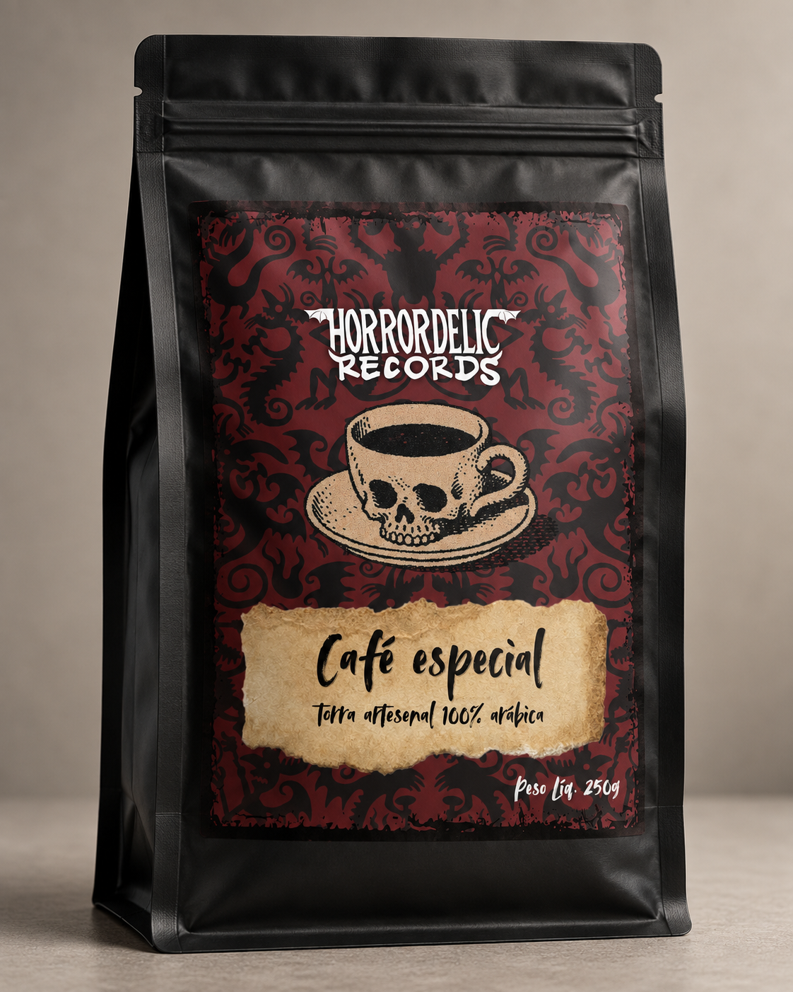 Exemplo de café personalizado com arte do cliente
